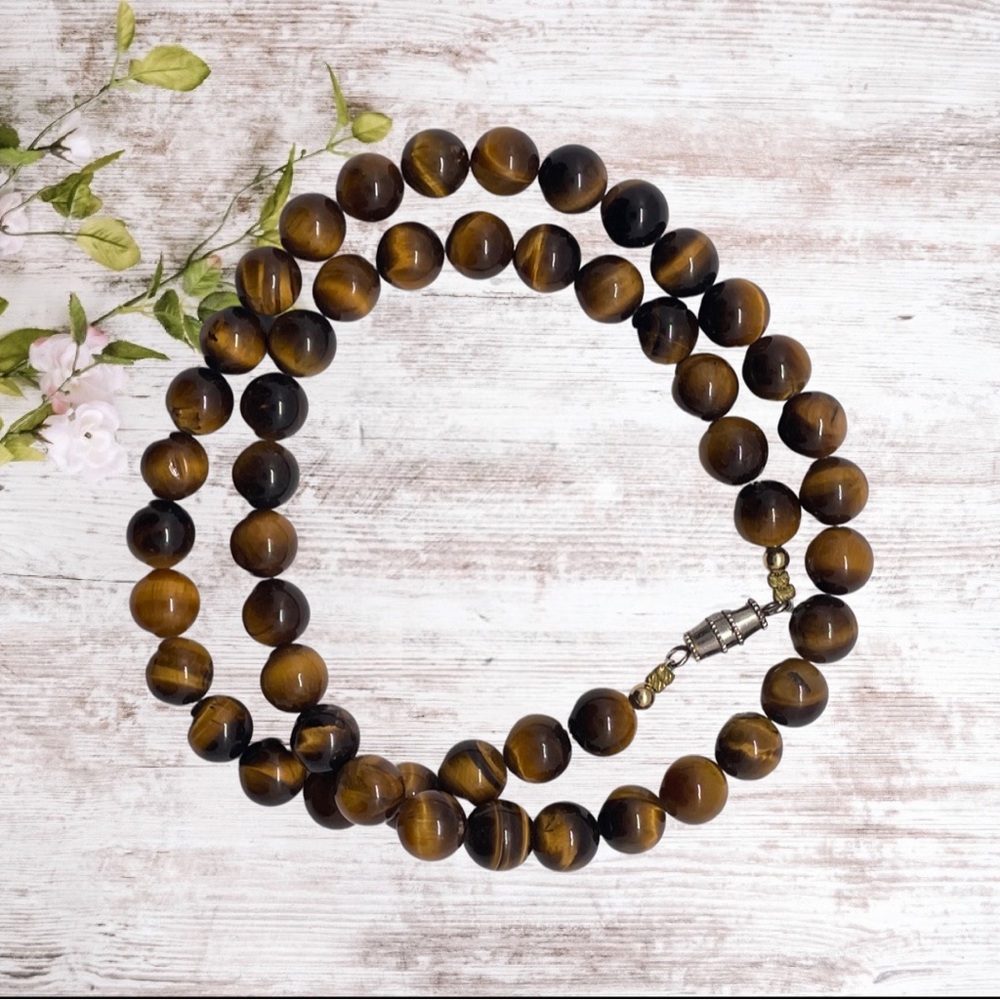 Handmade Tigers Eye Necklace 16” Men Women Golden Brown